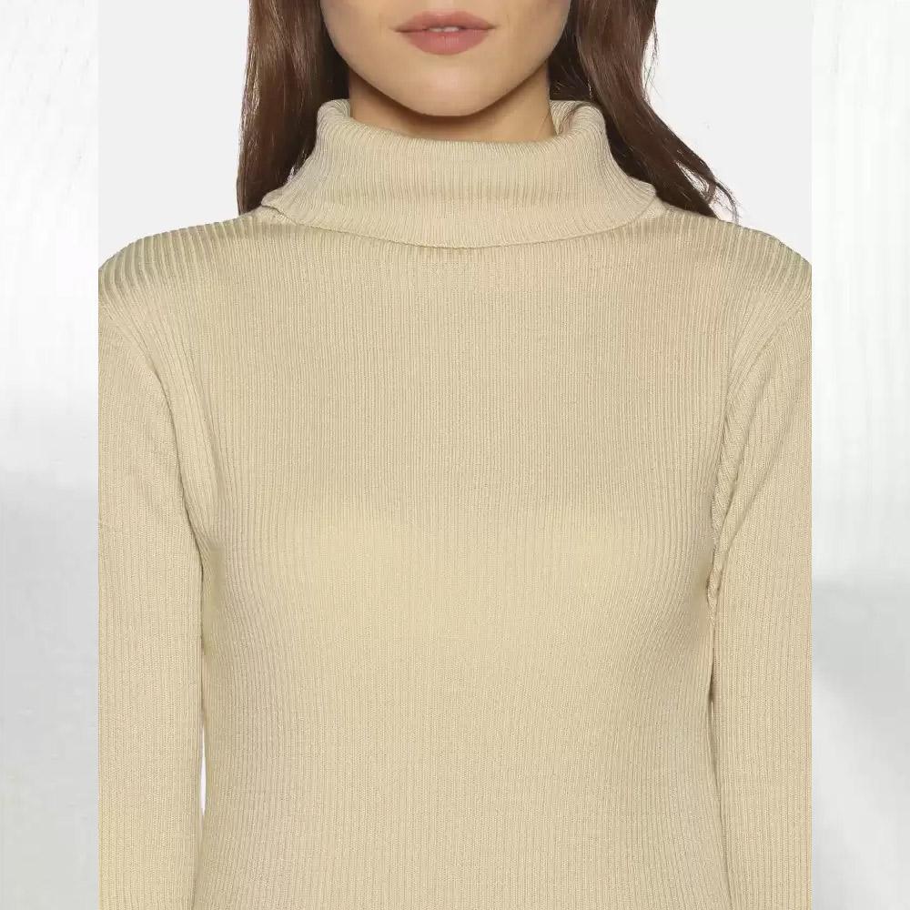 Companion Solid High Neck Casual Women Beige Sweater