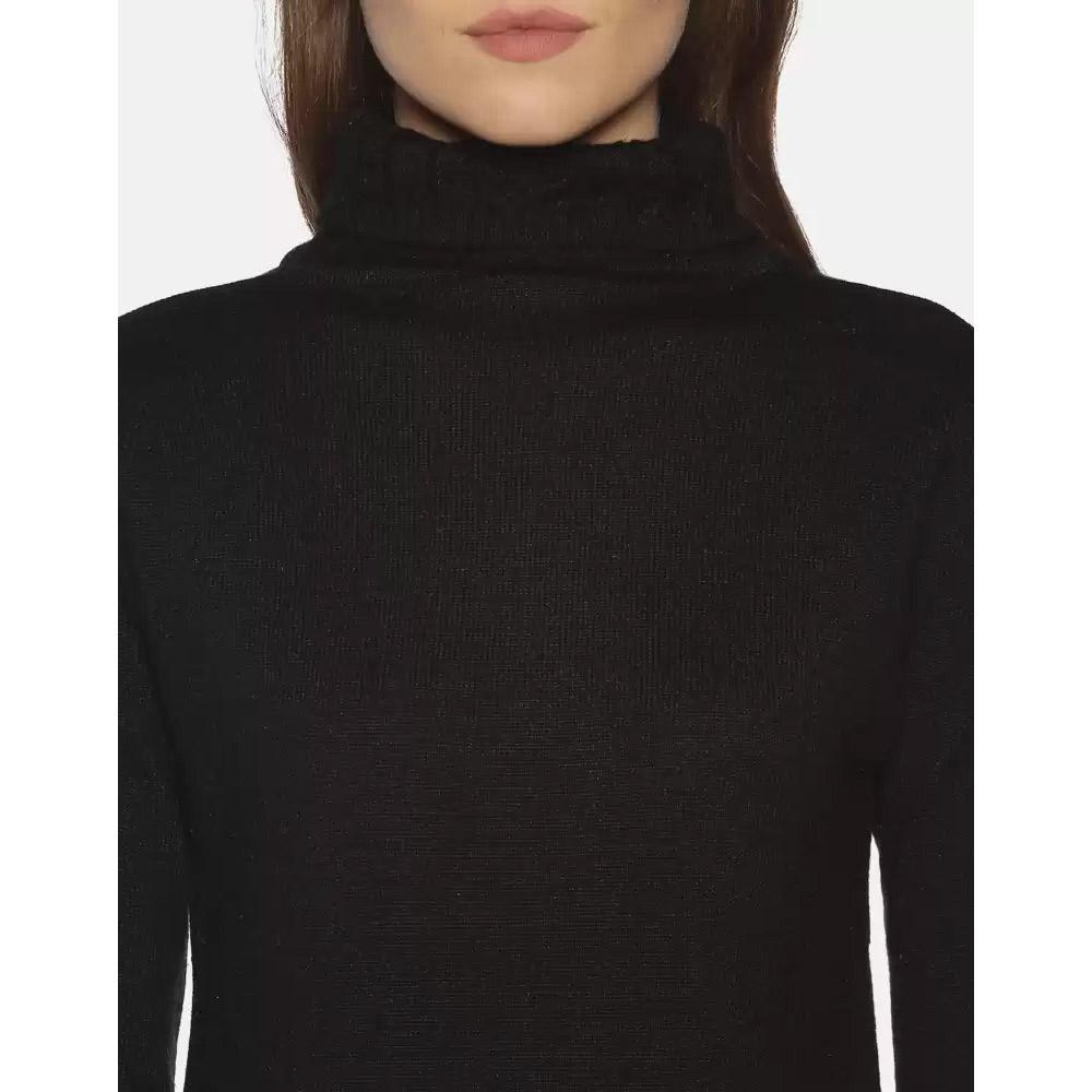 Companion Solid High Neck Casual Women Black Sweater