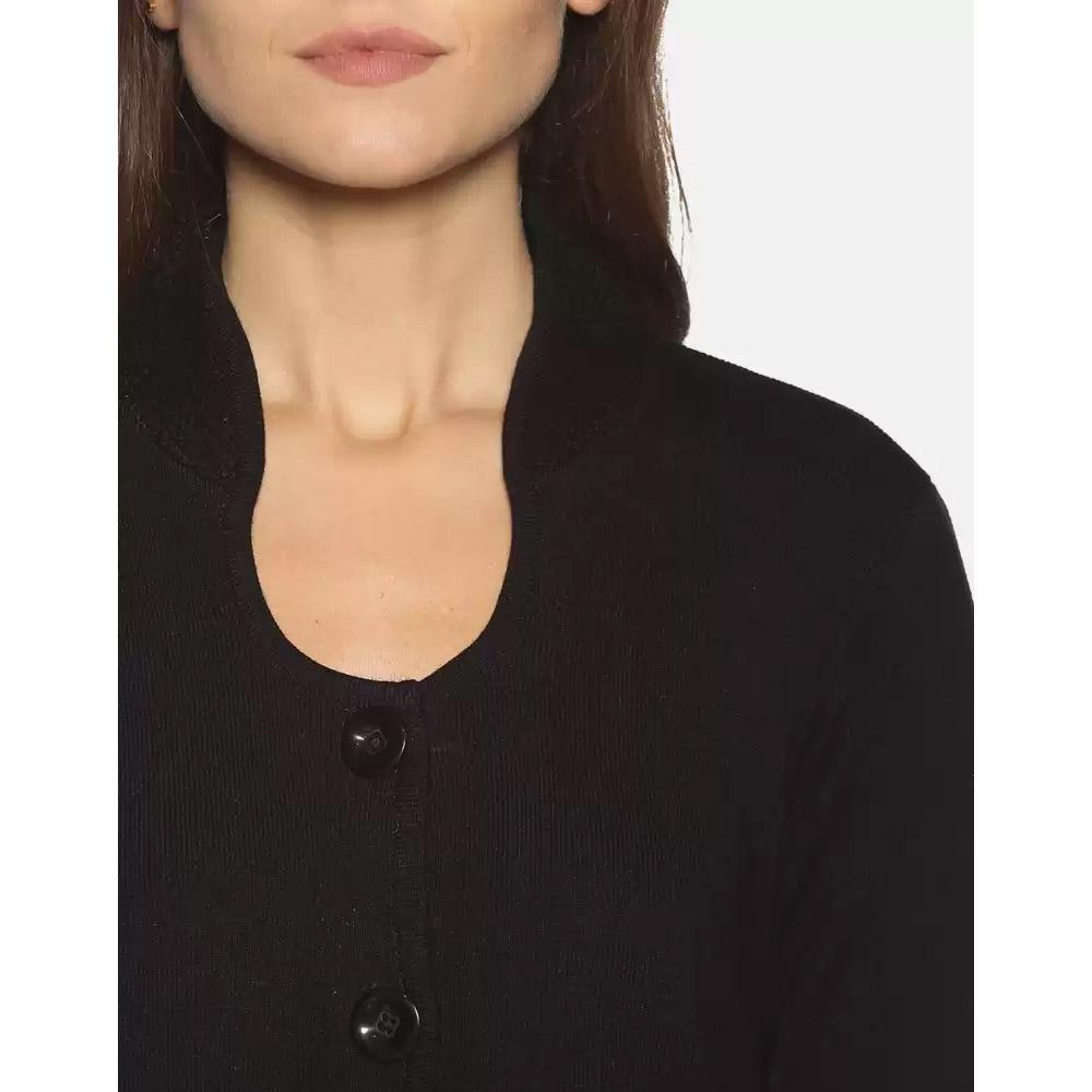 Companion Solid Scoop Neck Casual Women Black Sweater