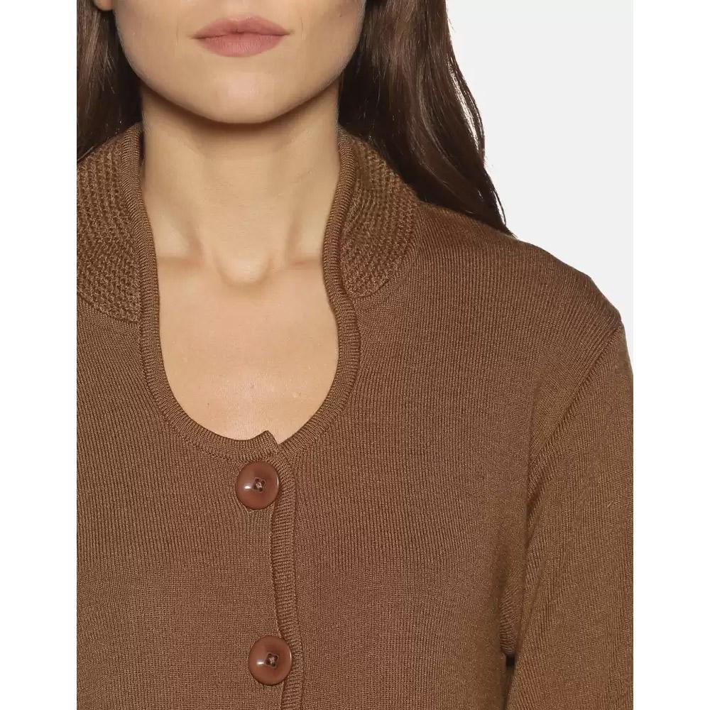Companion Solid Scoop Neck Casual Women Brown Sweater