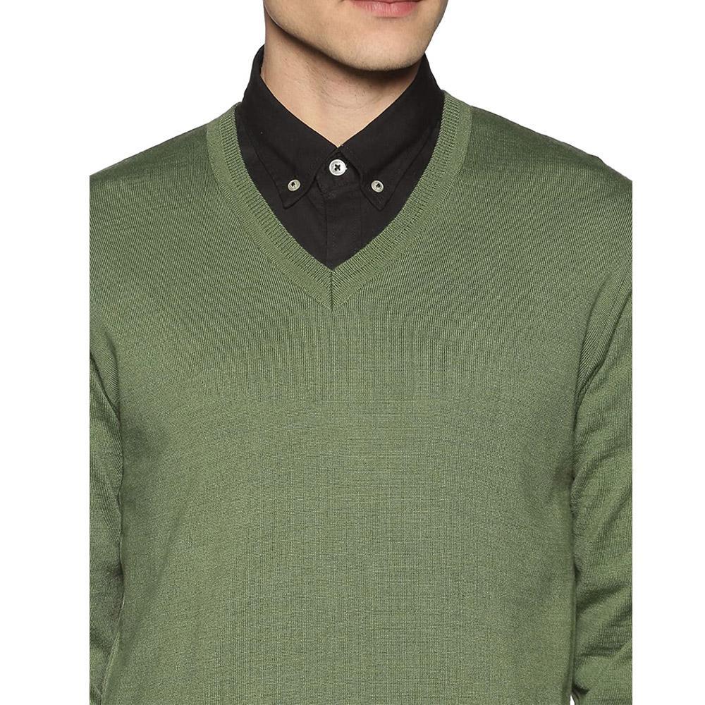 Companion Solid V Neck Casual Men  Green Sweater