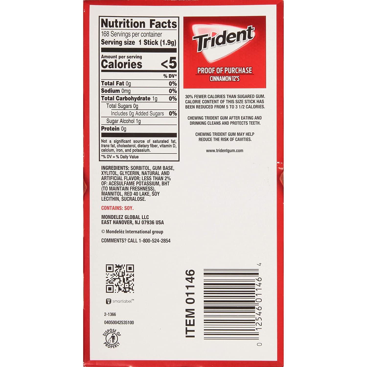 Trident Cinnamon Sugar Free Gum -12 Packs (168 Pieces Total)