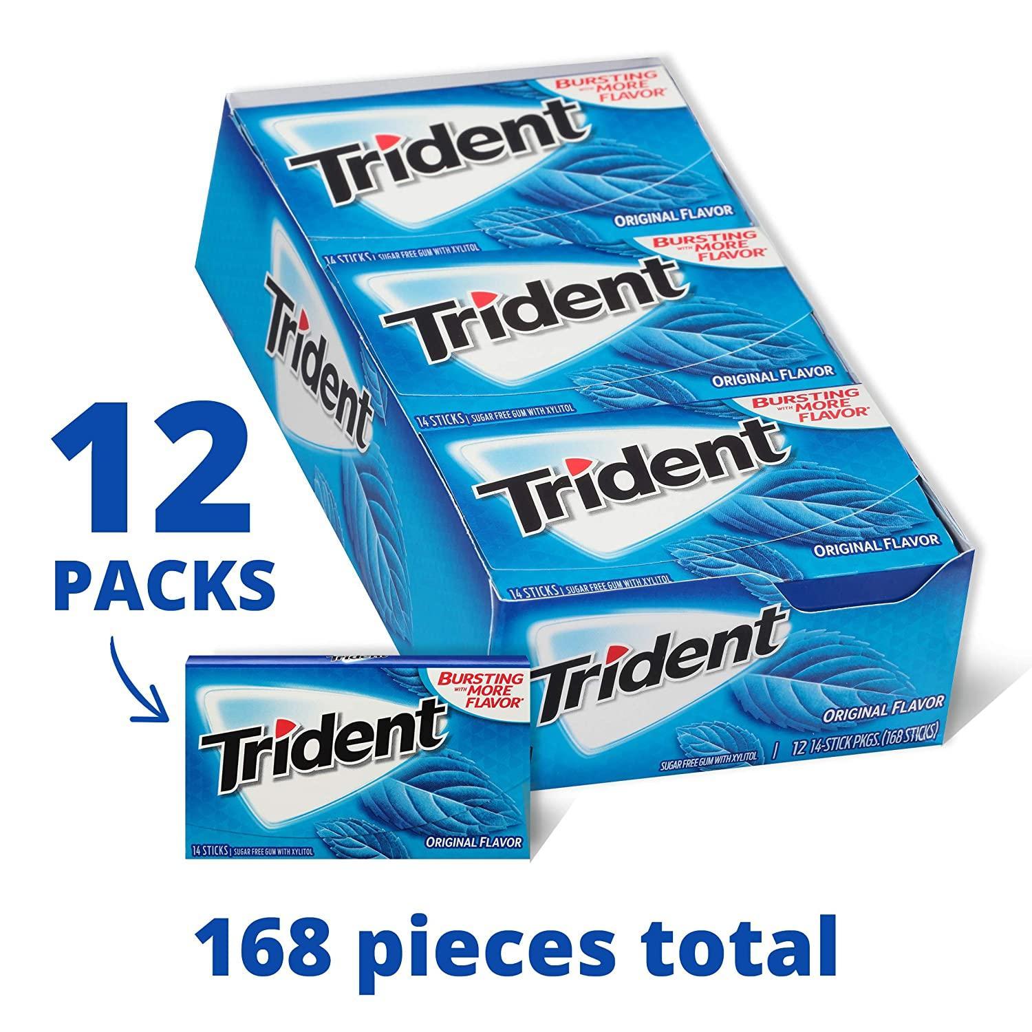 Trident Imported Sugar Free Gum , Original Flavour ( Pack of 12 )