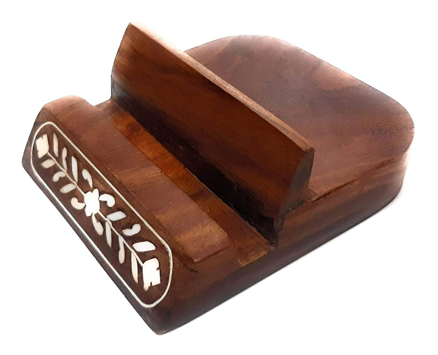 KBL Wooden Mobile Phone Holder for Desk and Table - Sheesham Wood Mobile Stand - Can Hold Any Size Mobile for Decoration and Gifts