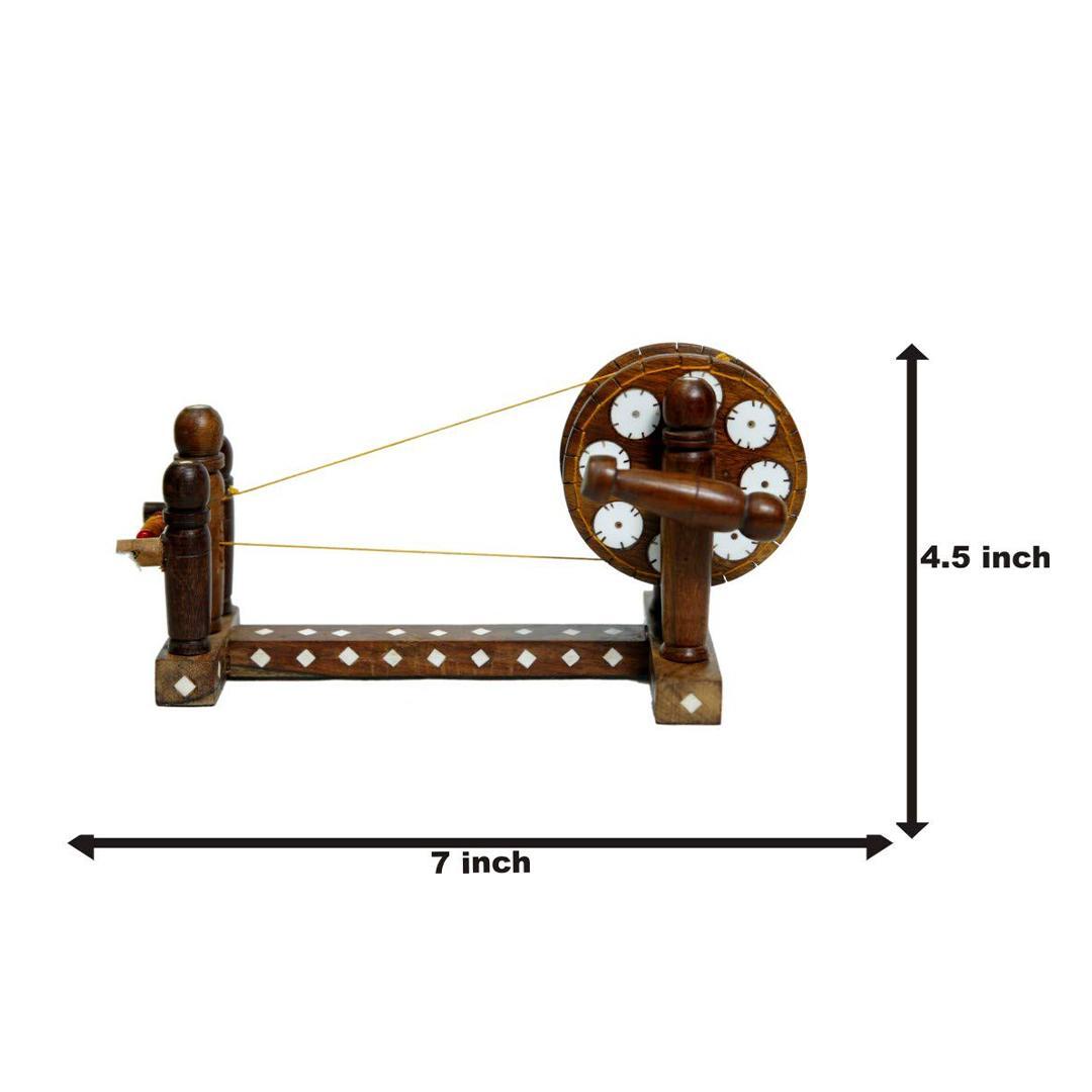 Wooden Handcrafted Gandhi ji Charkha Spinning Wheel Medium Size for Decoration/Gifts Punjabi Culture Special Charkha Antique Piece (Brown, 3 Inch Wheel)