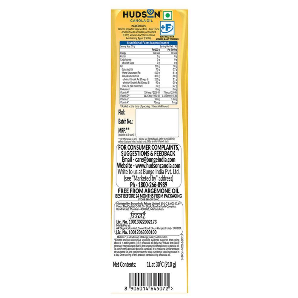 HUDSON CANOLA OIL BOTTLE 1 LTR