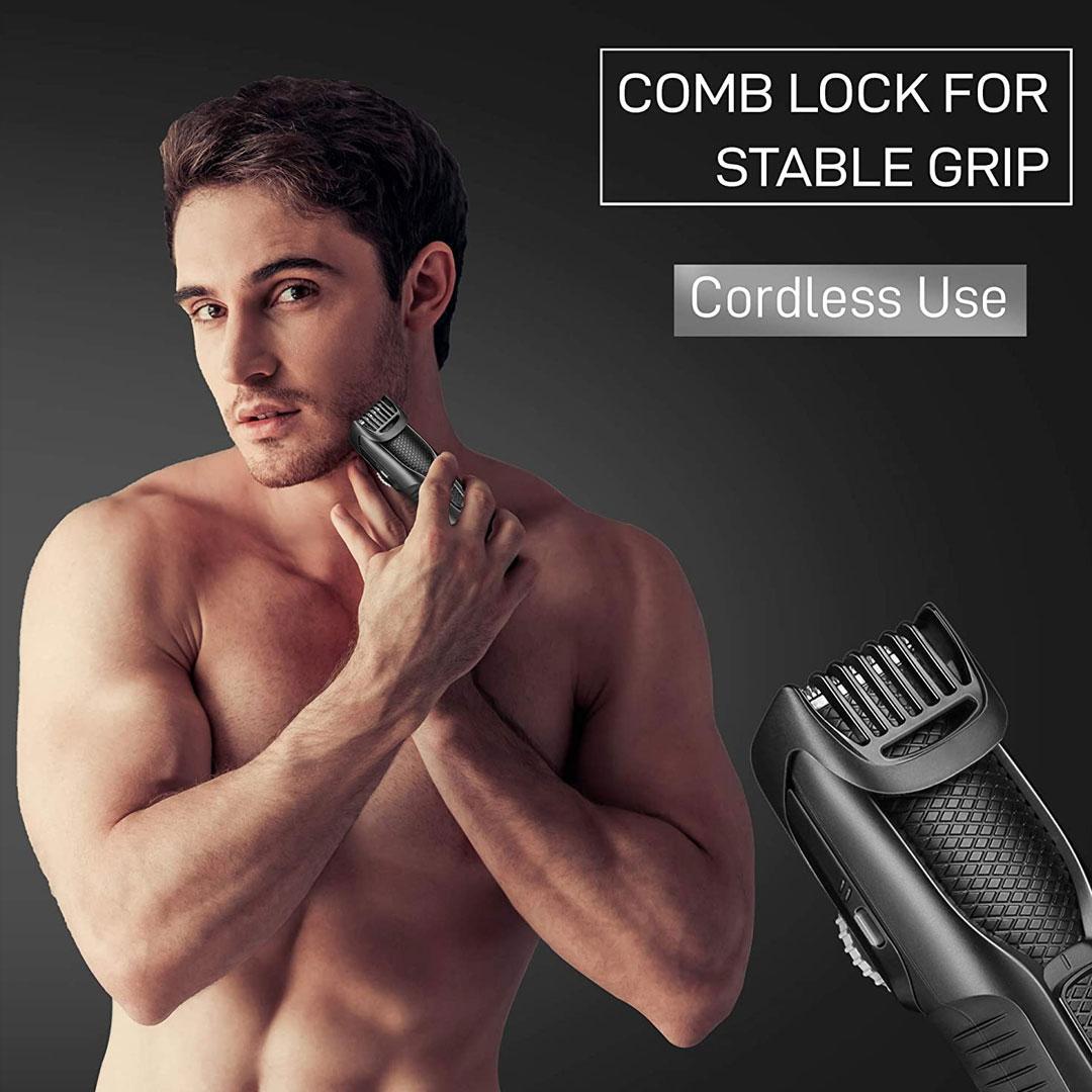 Syska HT200 PRO BeardPro Cordless Rechargeable Trimmer - 10 Length Settings; 45 min Runtime (Black)