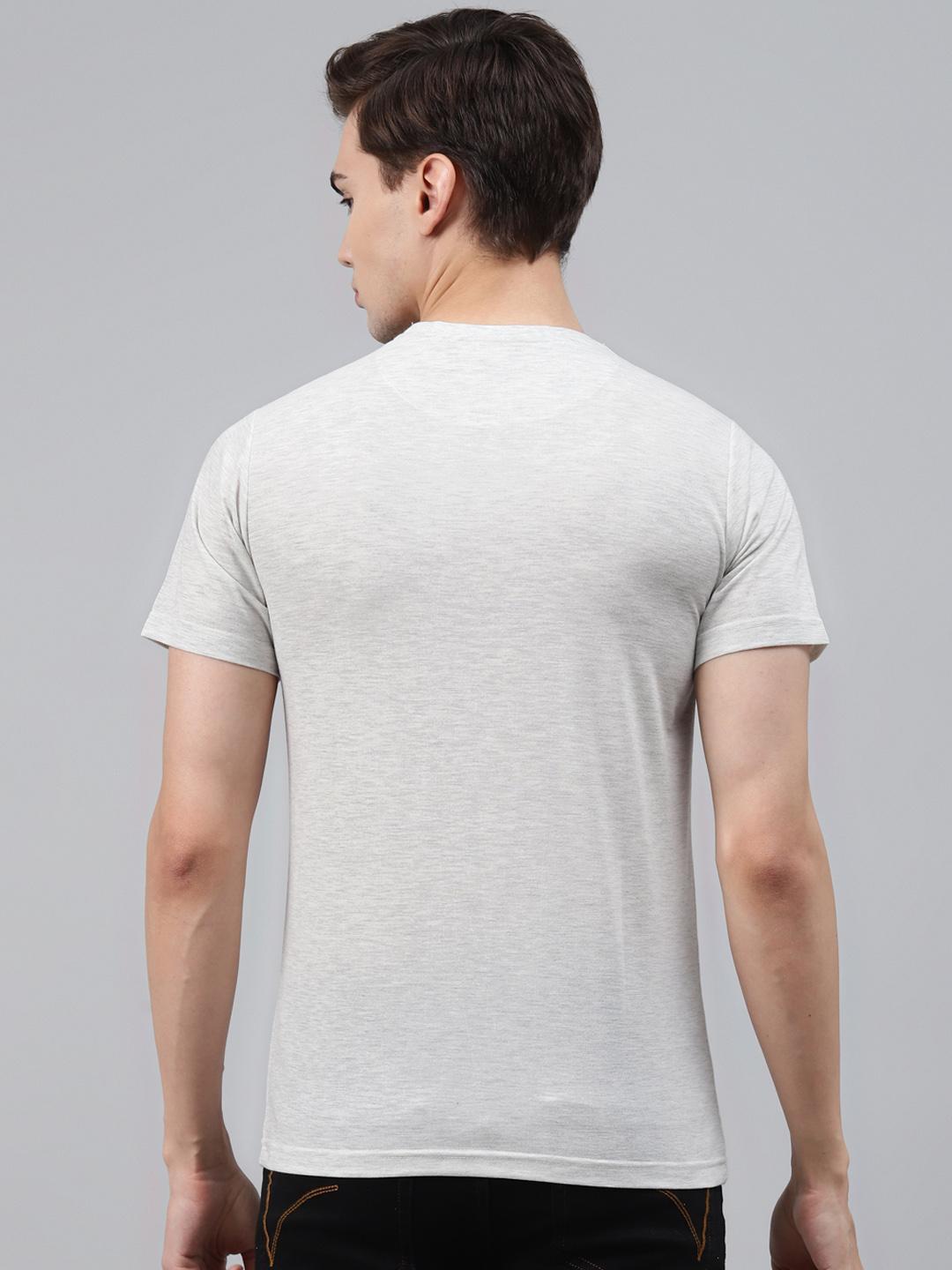PICOT Men Grey Melange & Black Printed T-shirt