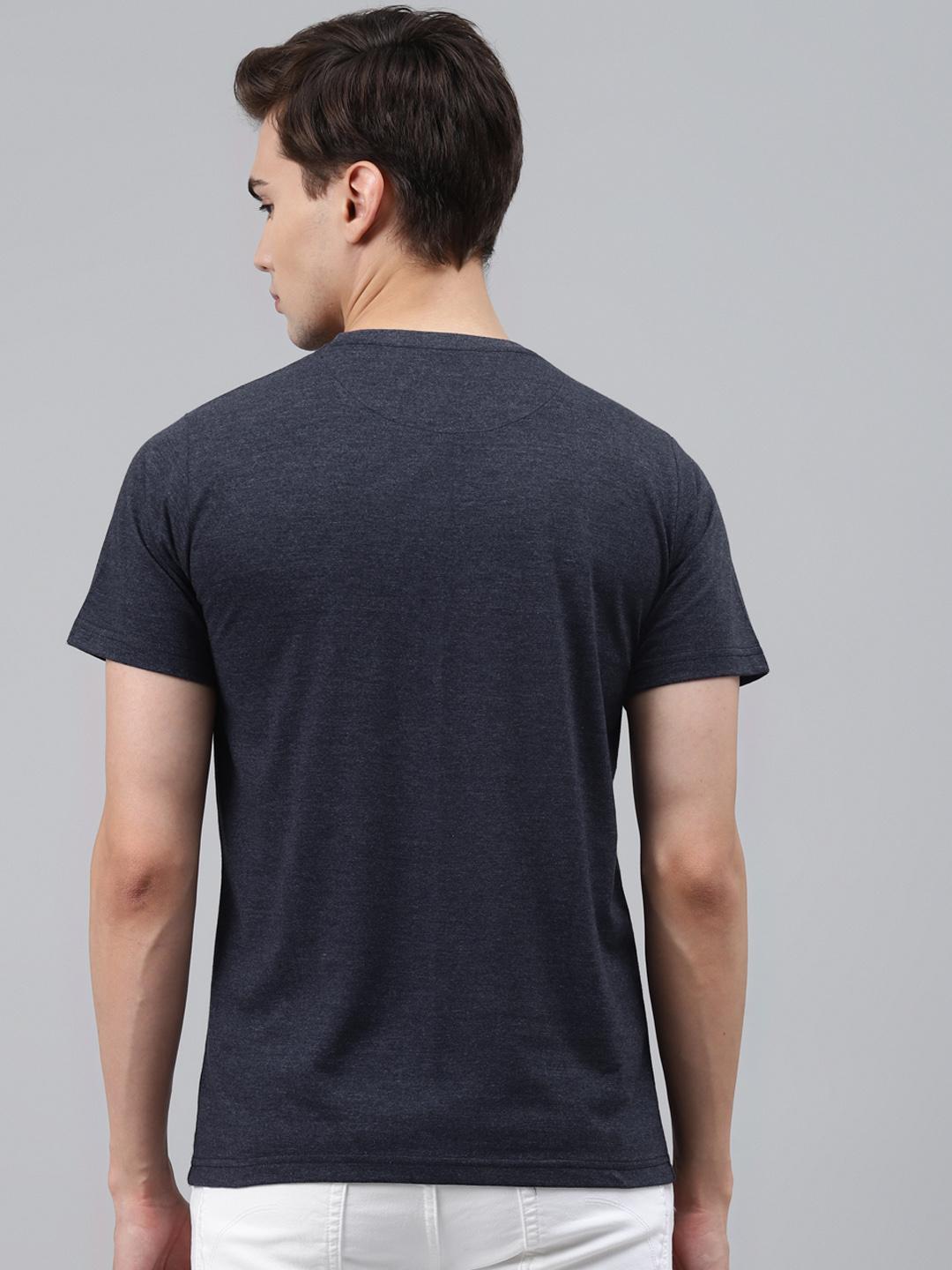 PICOT Men Navy Blue Printed Round Neck T-shirt