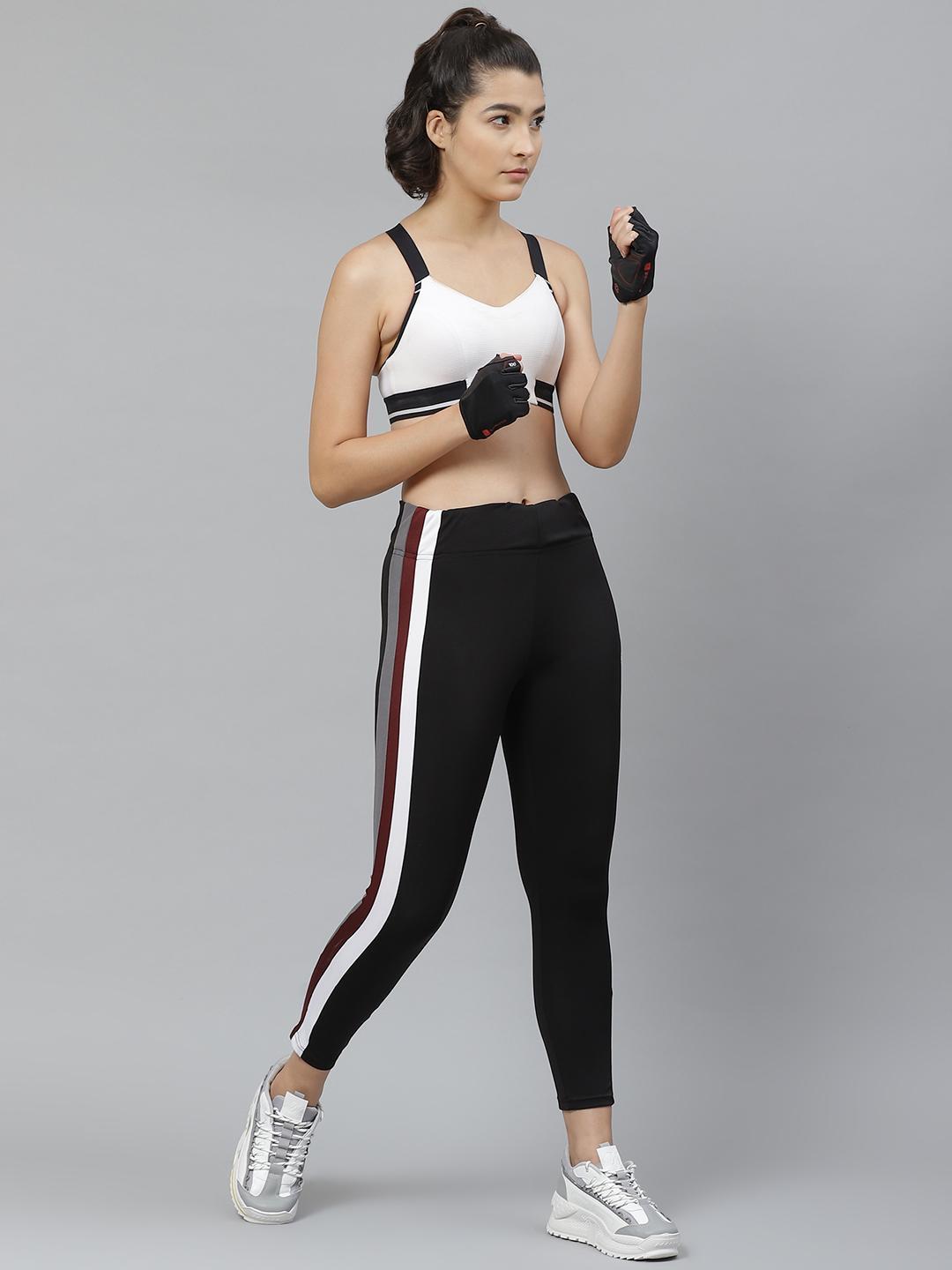 PICOT Women Black & White Side Striped Cropped Tights