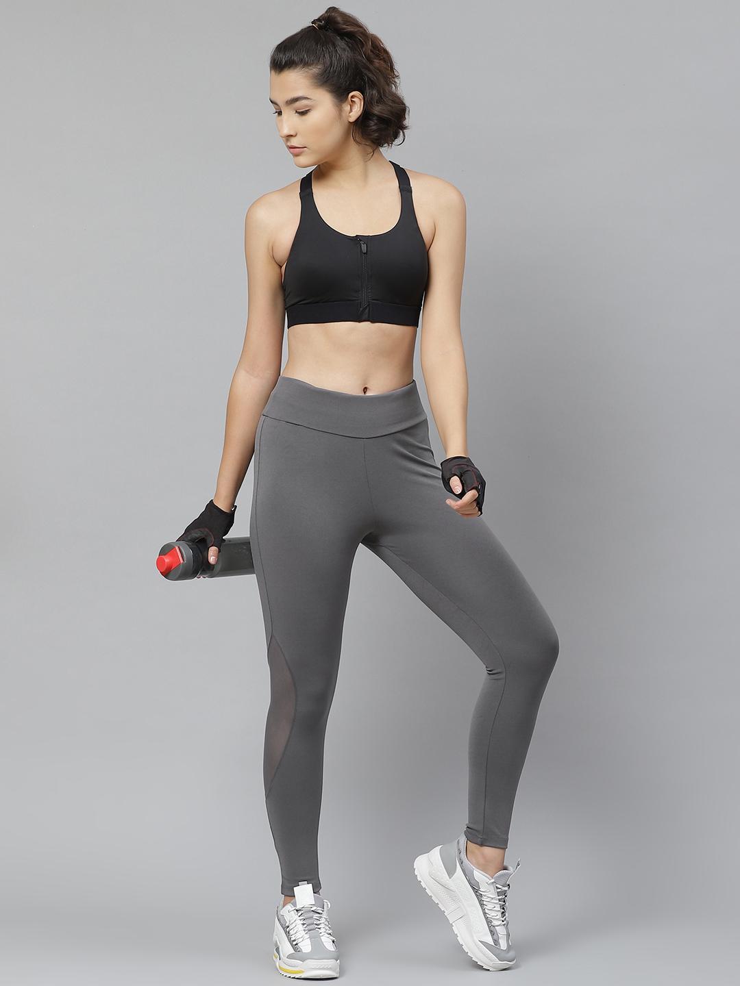 PICOT Women Grey Solid Tights with Mesh Detail