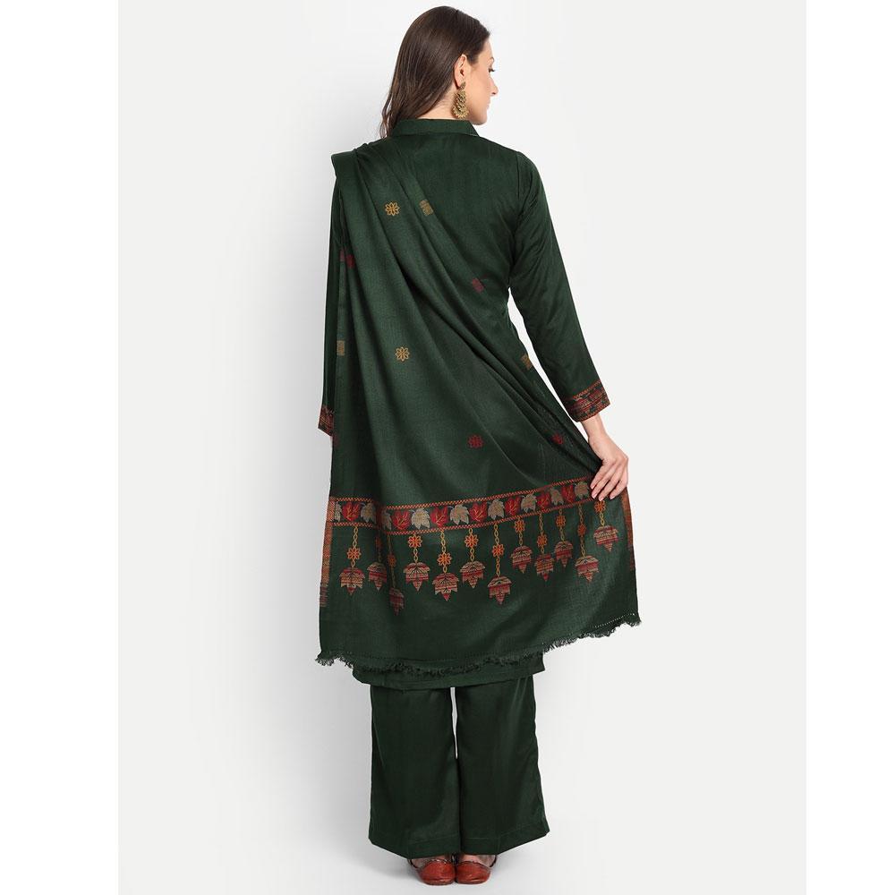 Hemkunt Fabrics Viscose Printed Unstitched Kurta & Palazzo Material (Bottle Green)