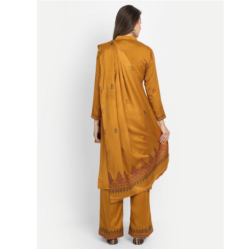 Hemkunt Fabrics Viscose Printed Unstitched Kurta & Palazzo Material (Mustard)