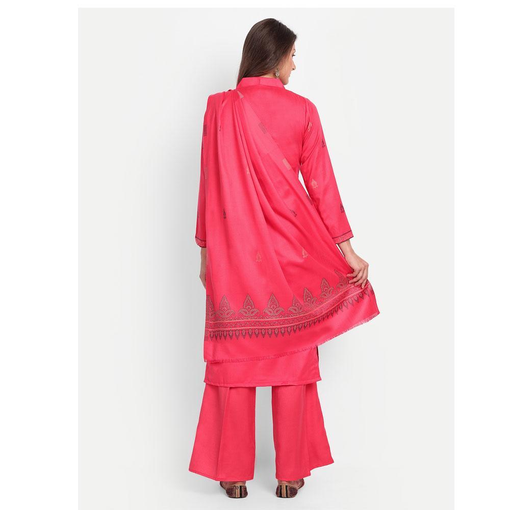 Hemkunt Fabrics Viscose Printed Unstitched Kurta & Palazzo Material (Pink)