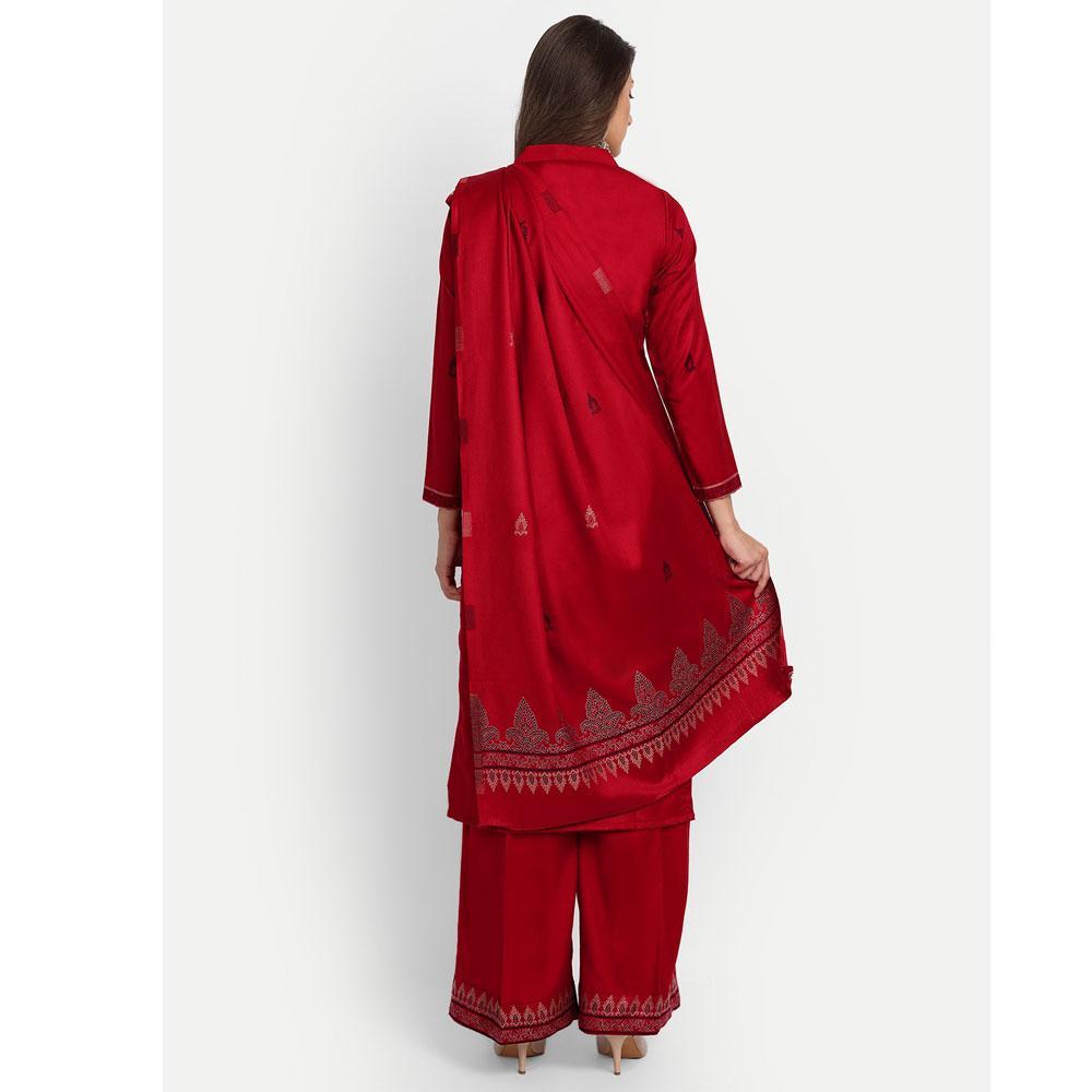 Hemkunt Fabrics Viscose Printed Unstitched Kurta & Palazzo Material (Red)