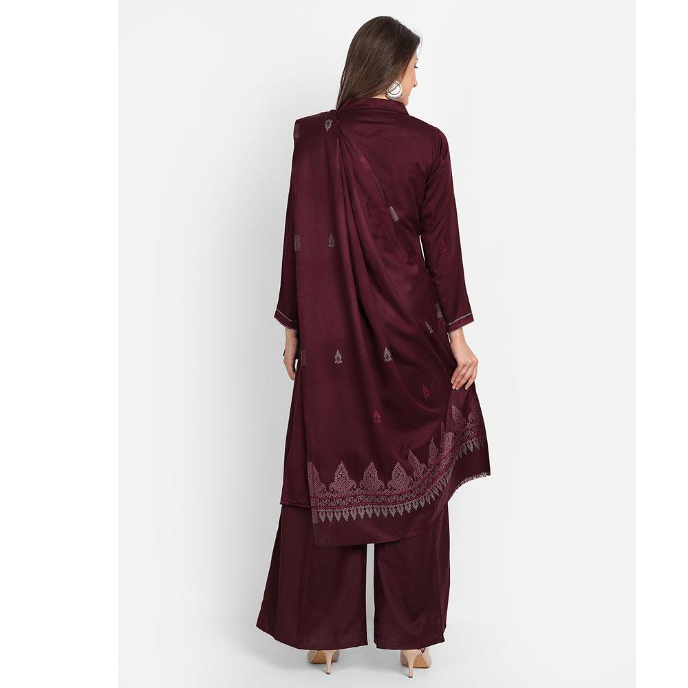 Hemkunt Fabrics Viscose Printed Unstitched Kurta & Palazzo Material (Wine)
