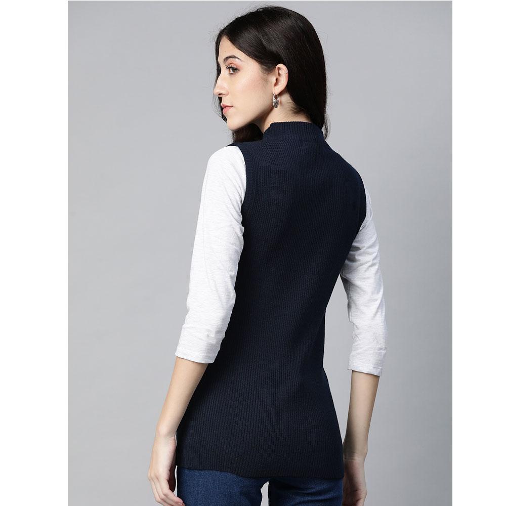 Women Navy Blue Mock Neck Top