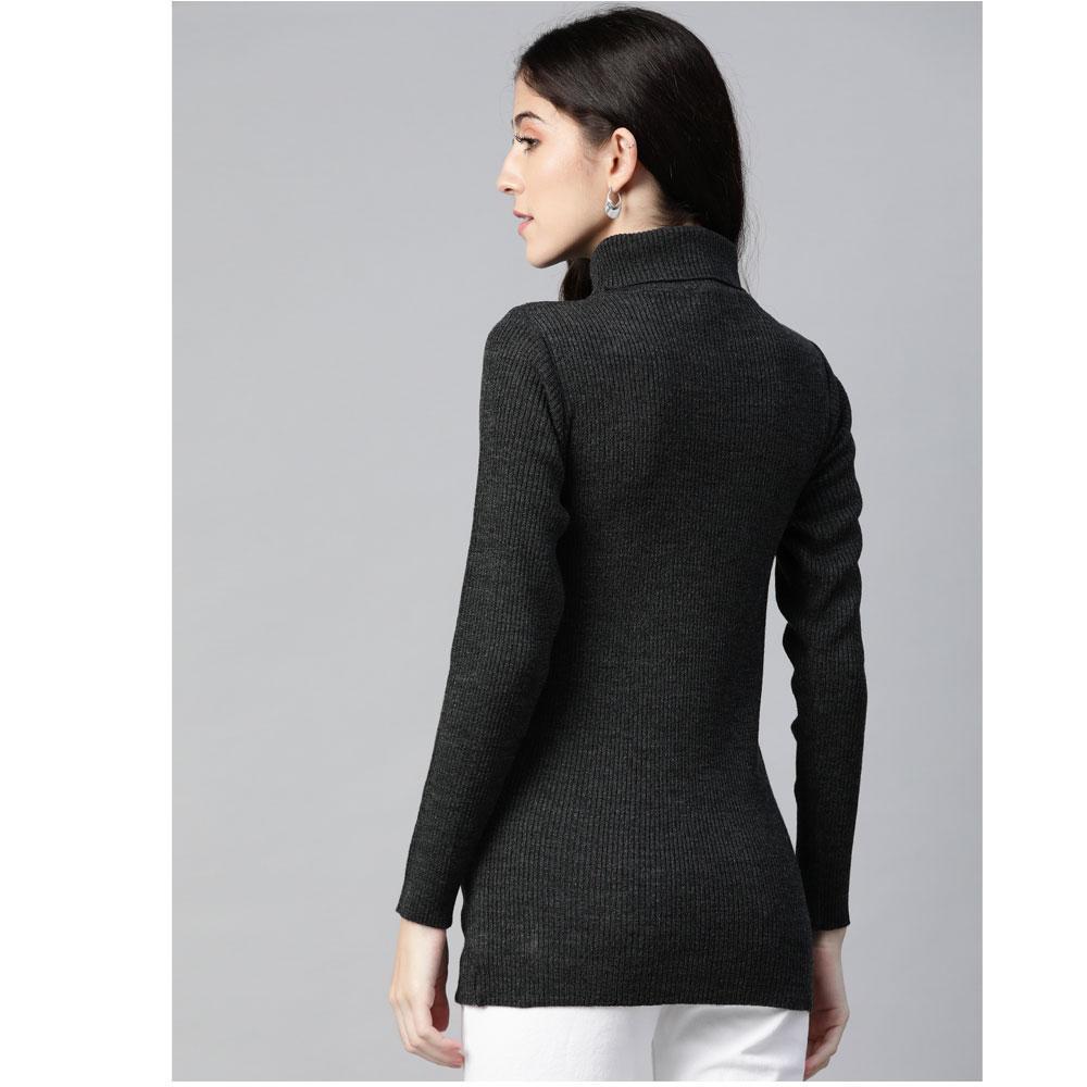 Women Dark Grey Turtle Neck Top