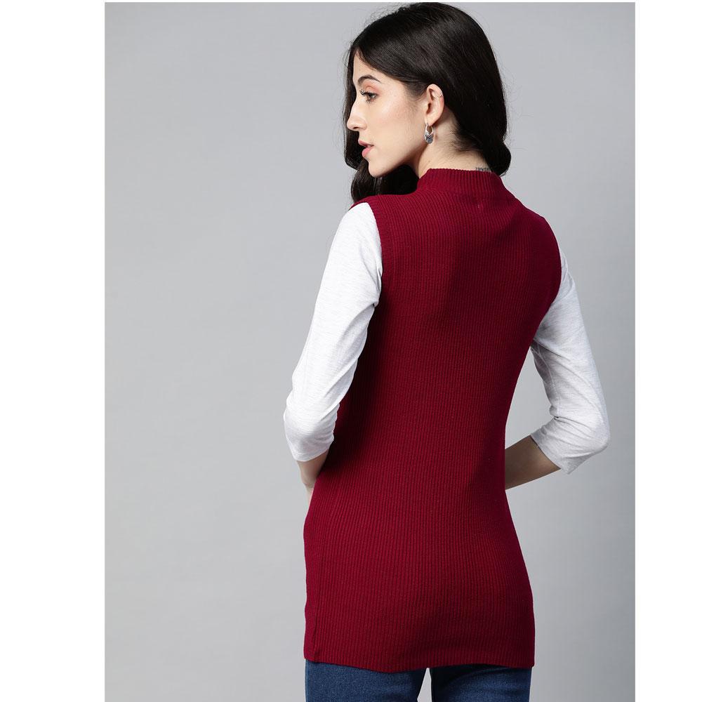 Women Dark Wine Mock Neck Top 