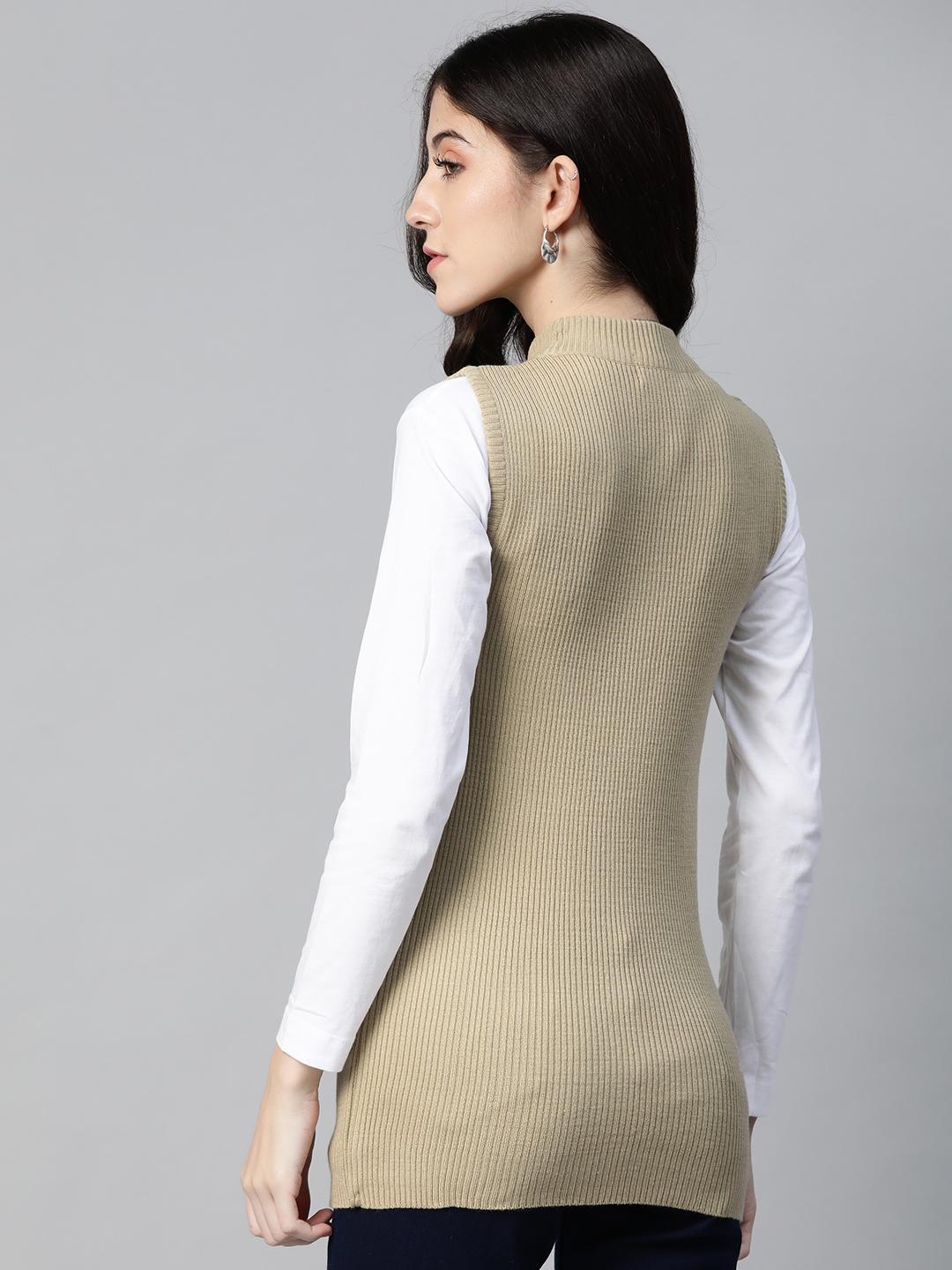 Women Beige Mock Neck Top