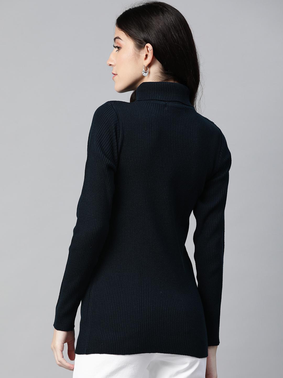 Women Navy Blue Turtle Neck Top