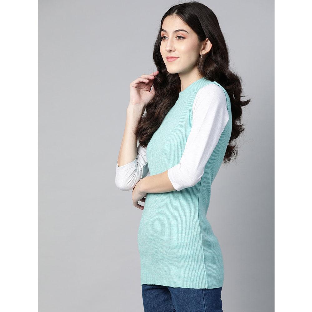 Women Turquoise Blue Mock Neck Top