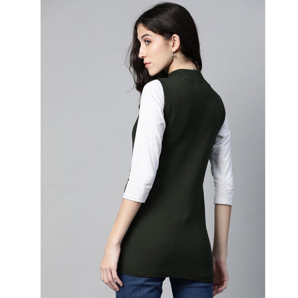 Women Bottle Green Mock Neck Top