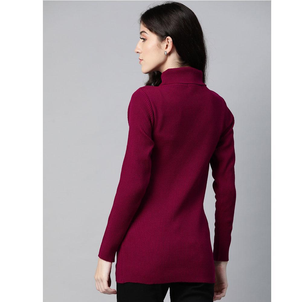 Women Dark Wine Turtle Neck Top