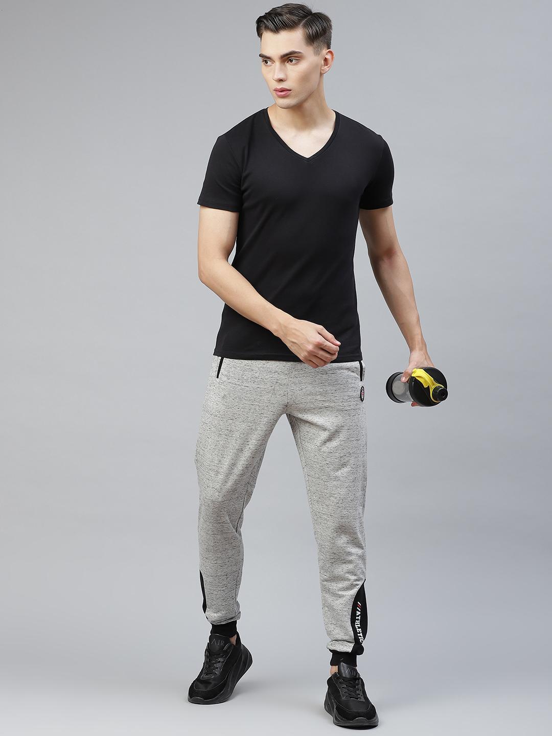 PICOT Men's Grey Melange & White Cotton Track Pants