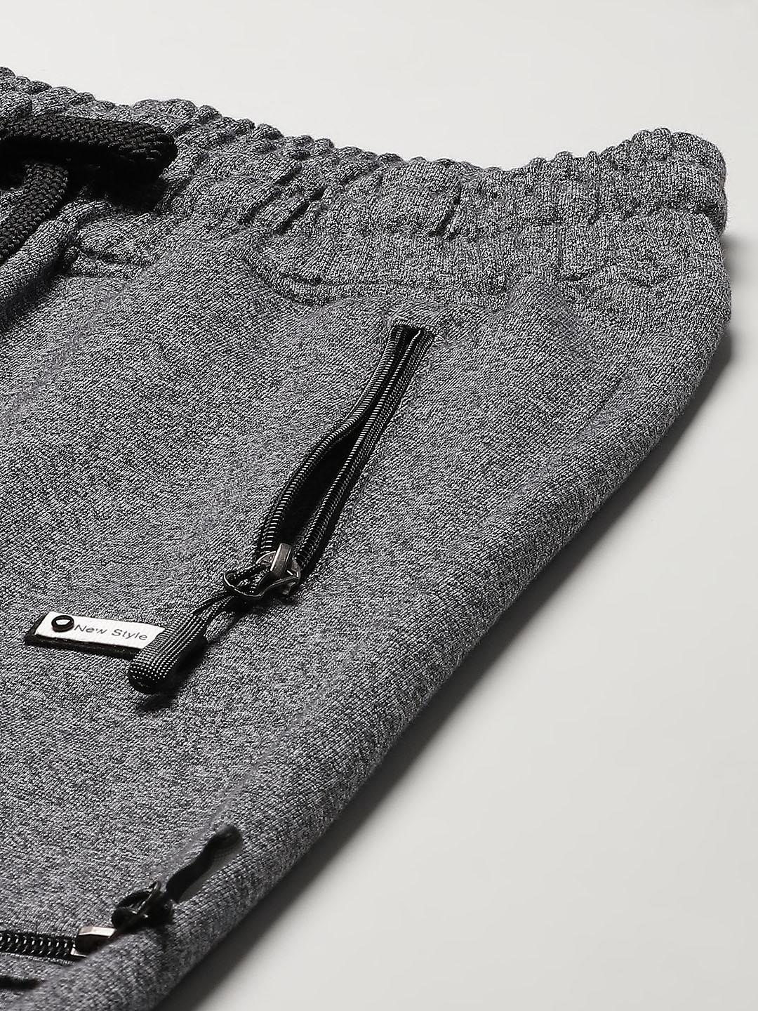 Pack of  2 - Men's Grey Melange & Black and Grey Melange & White Cotton Track Pants
