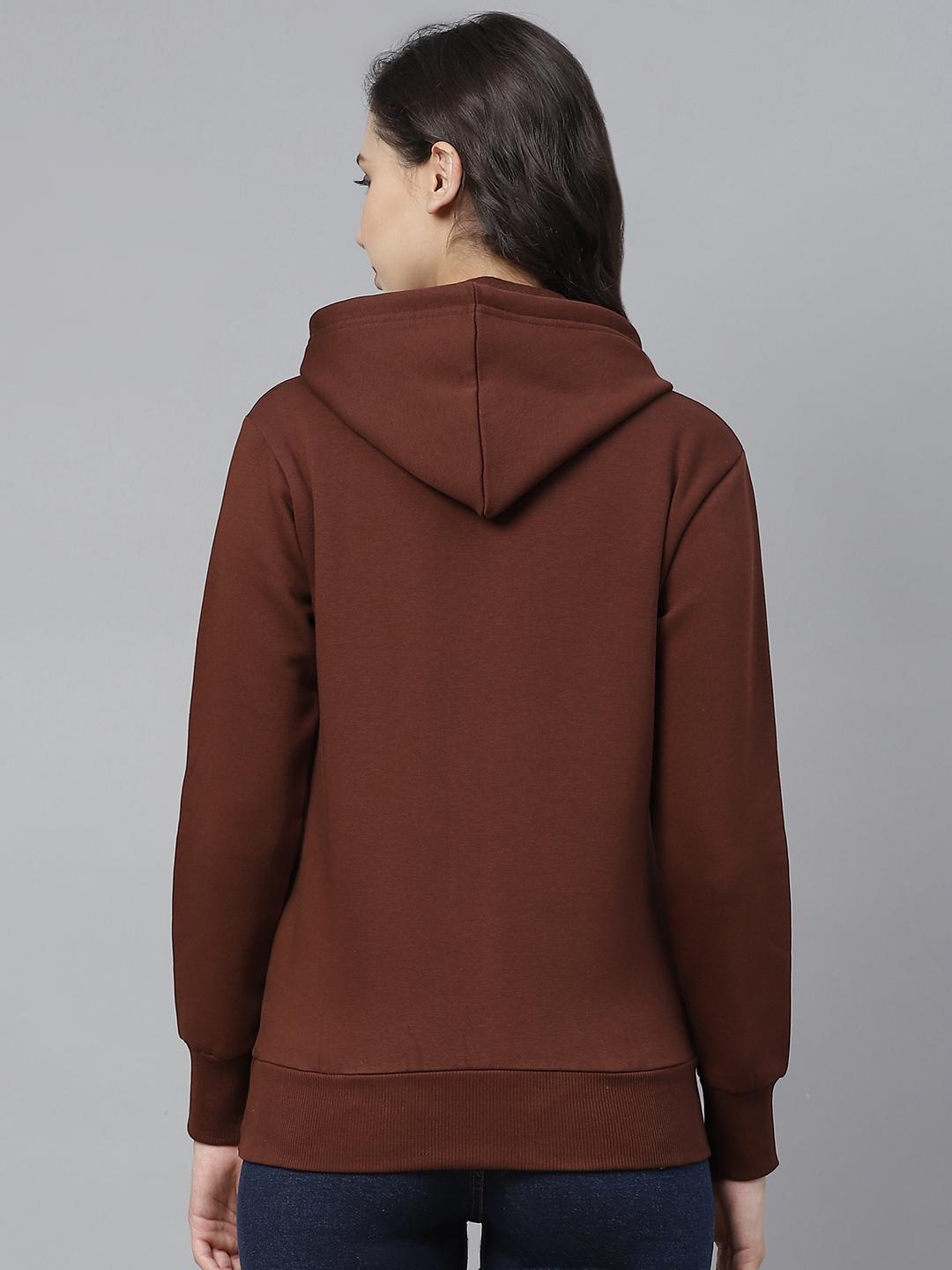 PICOT Women Brown Solid Hooded Sweatshirt