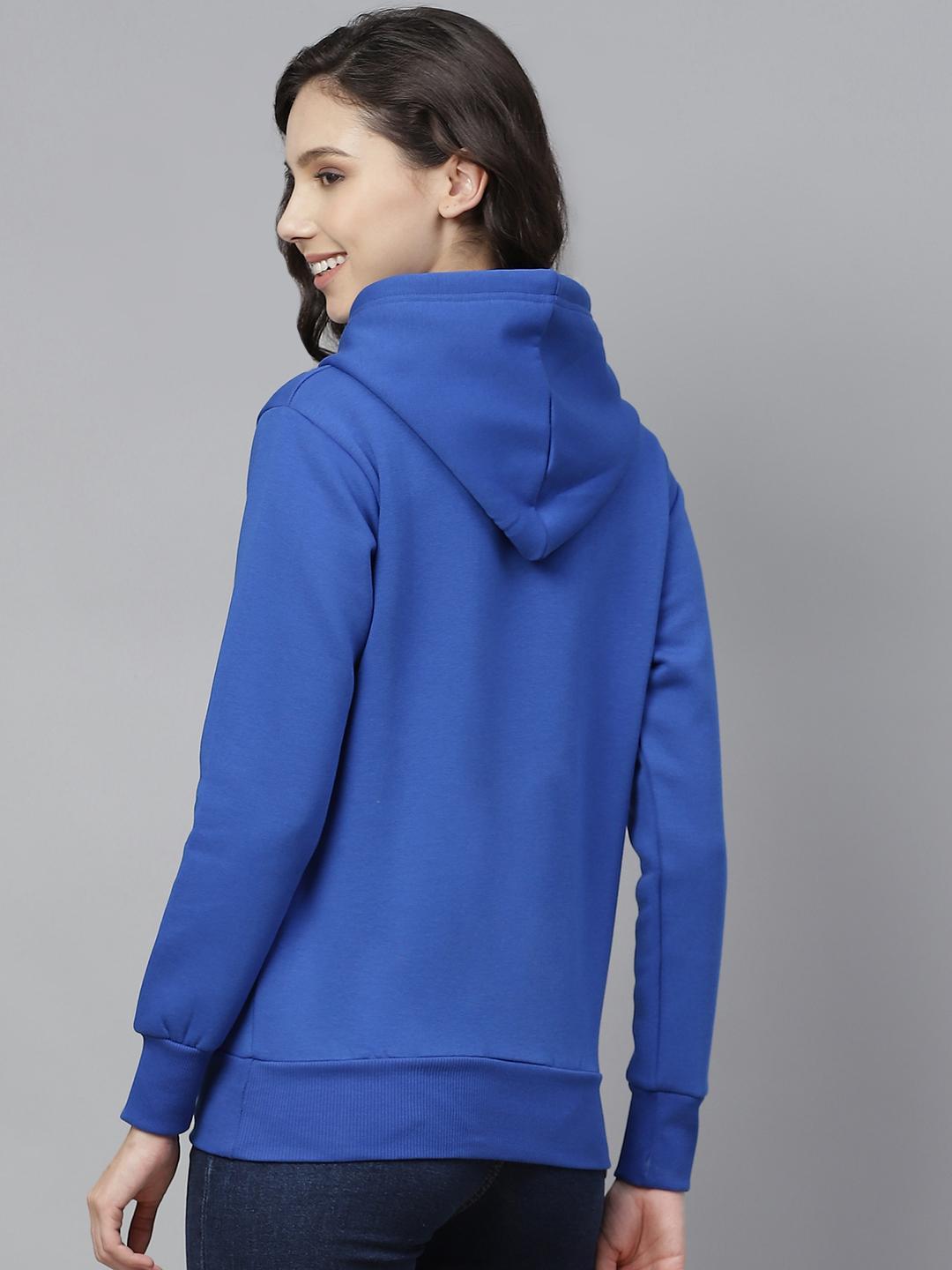 PICOT Women Blue Solid Hooded Sweatshirt