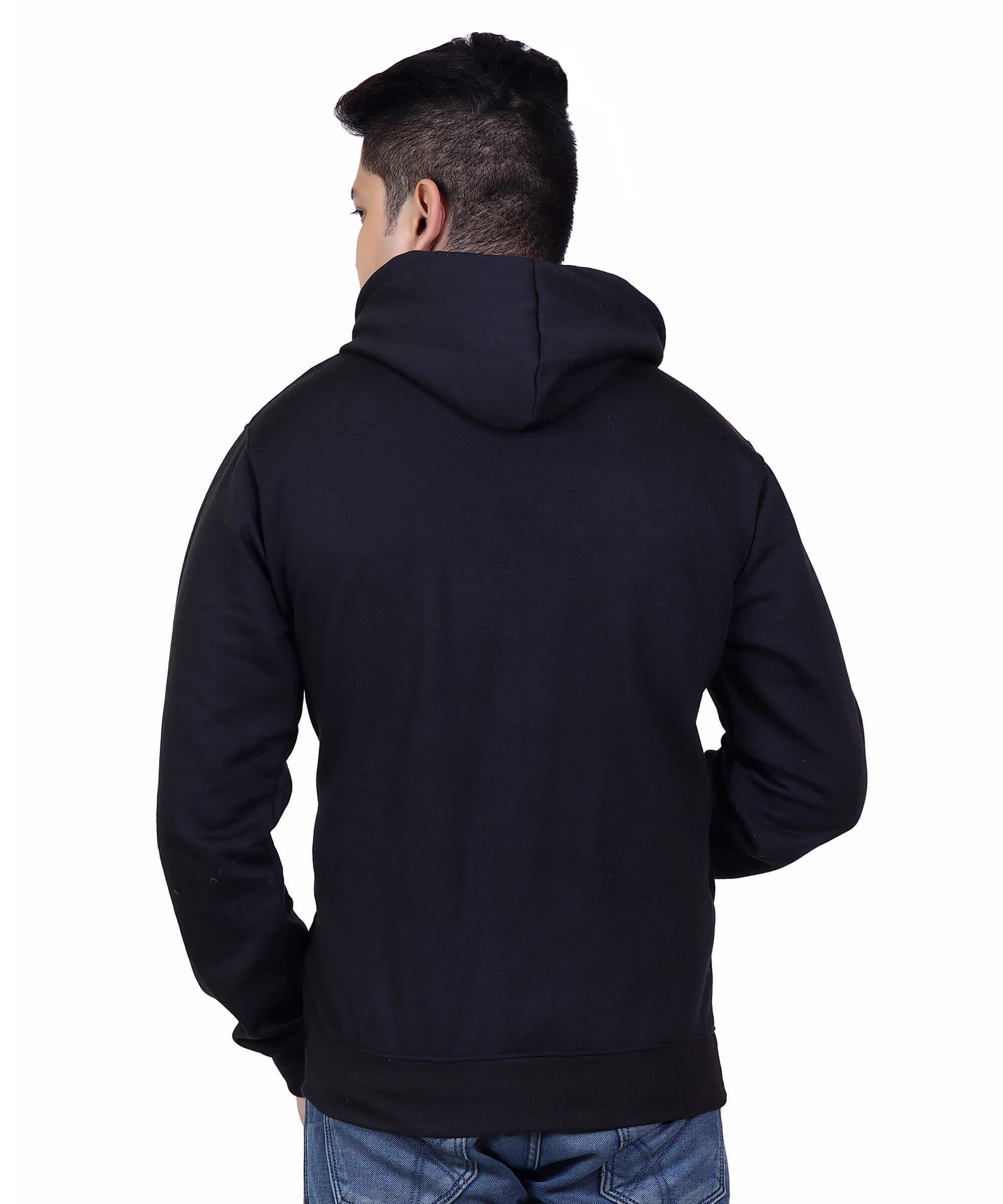 Full Sleeve Embroidered Solid Men Hoodies – Black