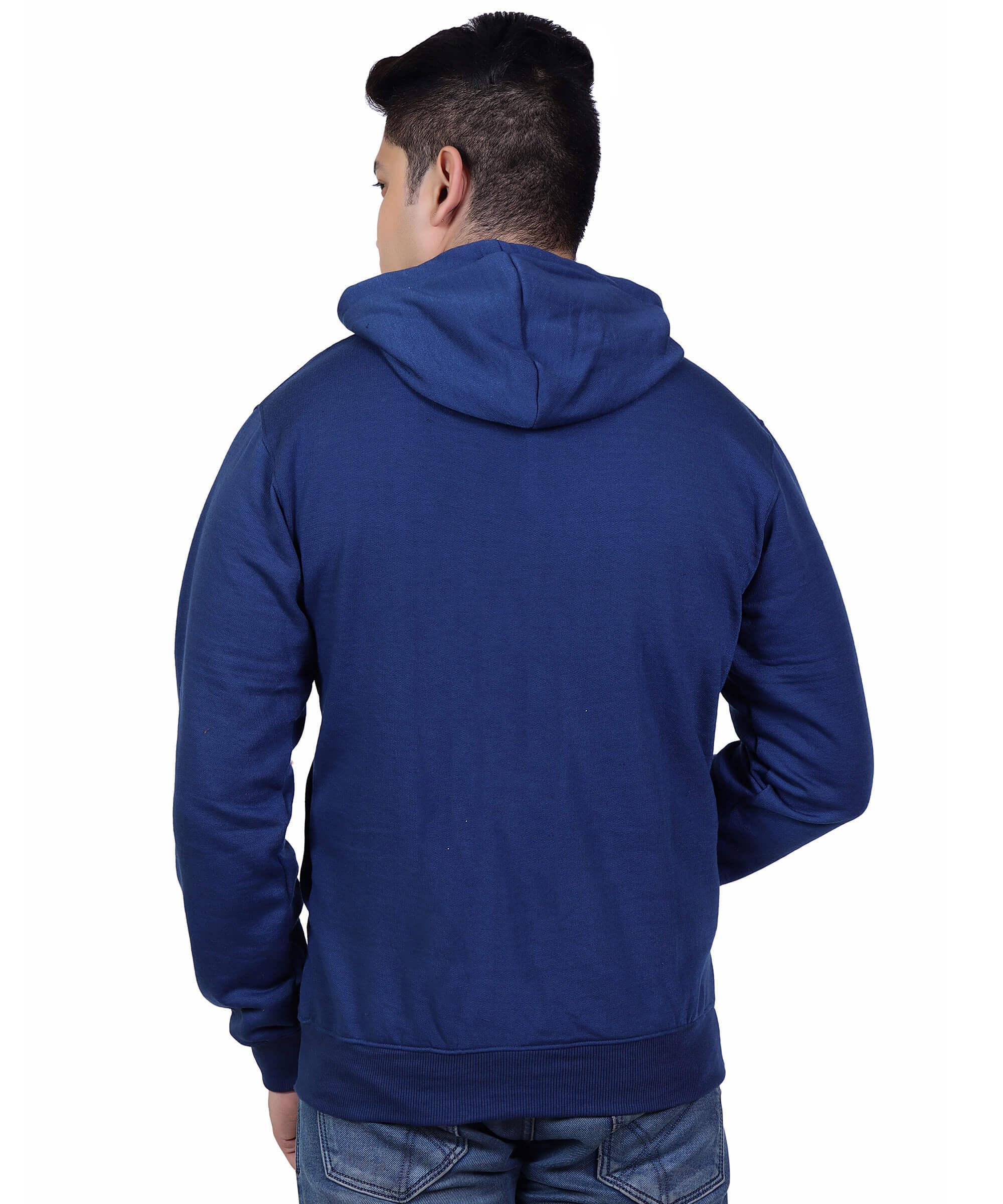 Full Sleeve Embroidered Solid Men Hoodies – Blue