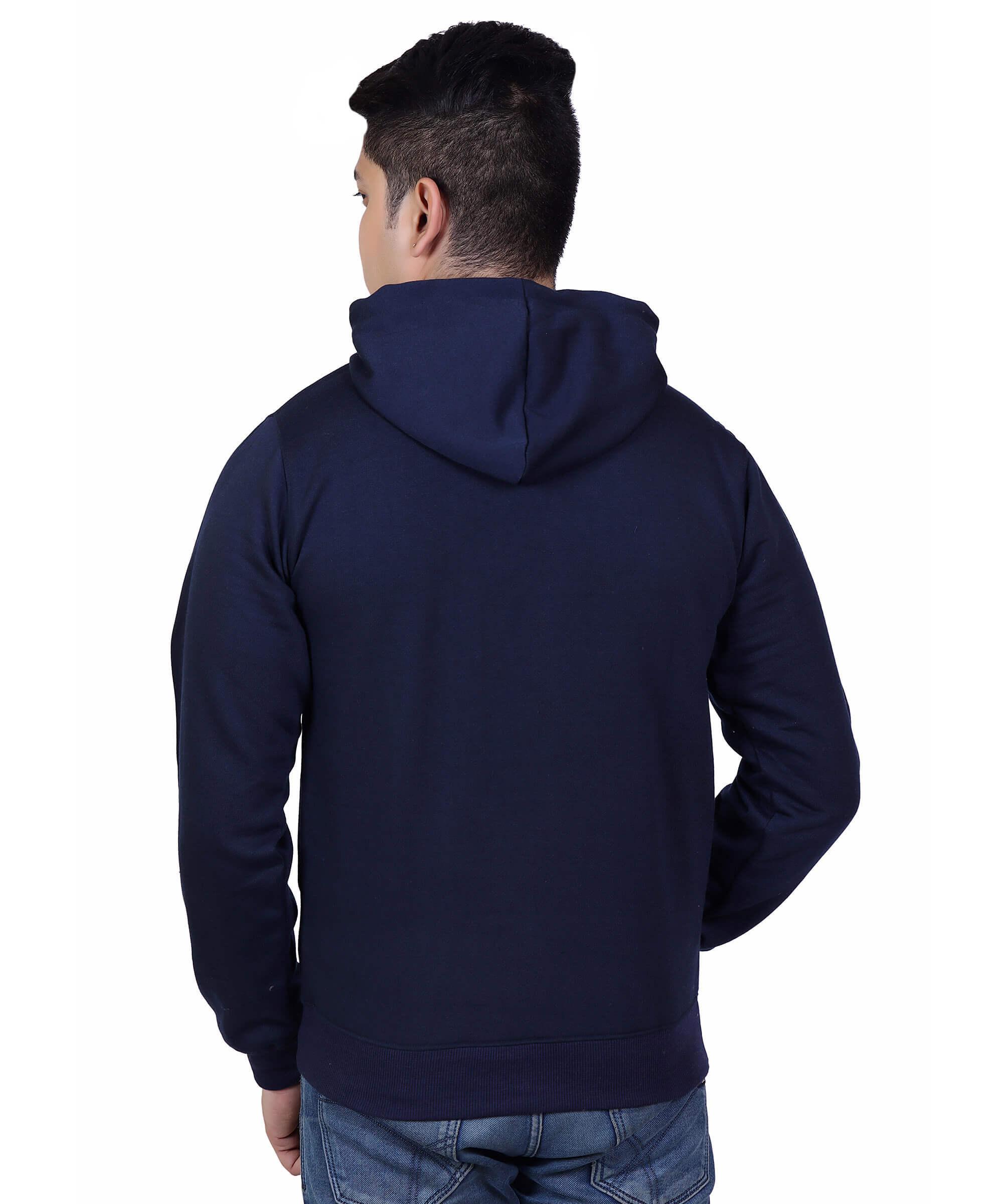 Full Sleeve Embroidered Solid Men Hoodies – Navy Green
