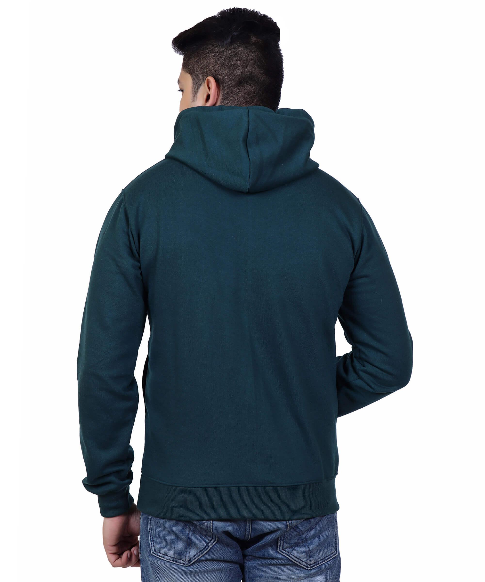 Full Sleeve Embroidered Solid Men Hoodies – Teal Green