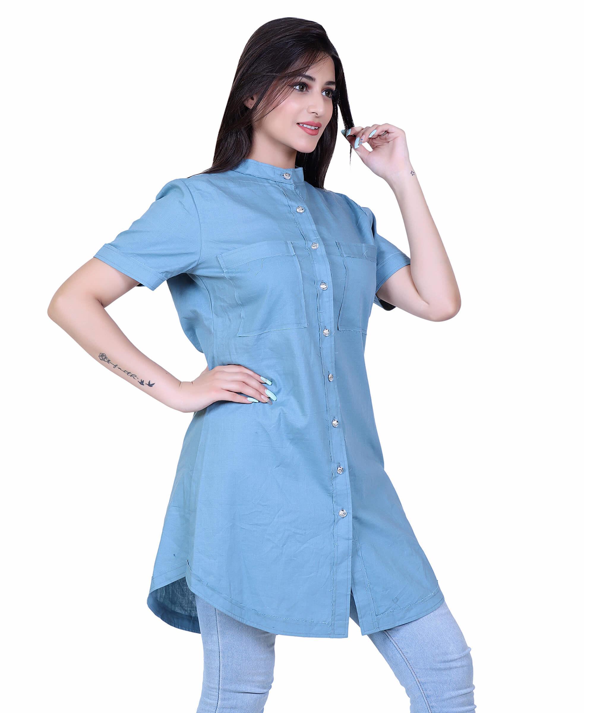 SECT-WS WOMEN SHIRT LONG SOLID – CAROLINA BLUE
