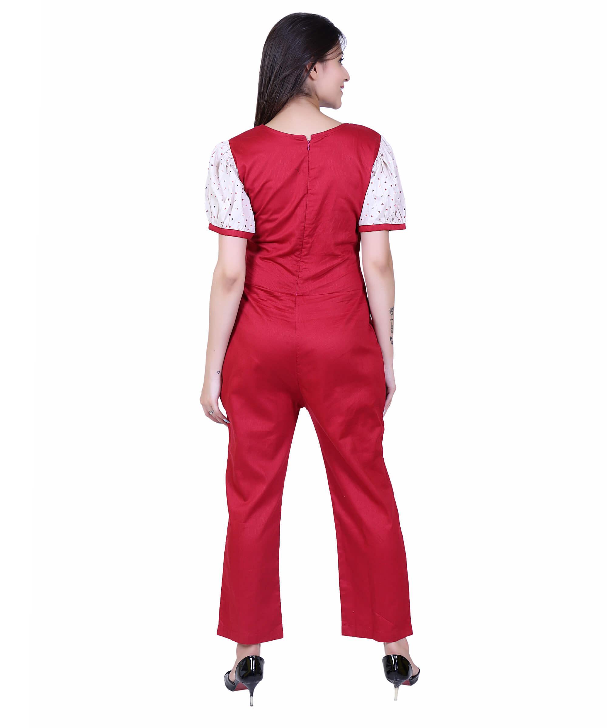 SECT WJP WOMEN JUMPSUIT SOLID – MAROON RED