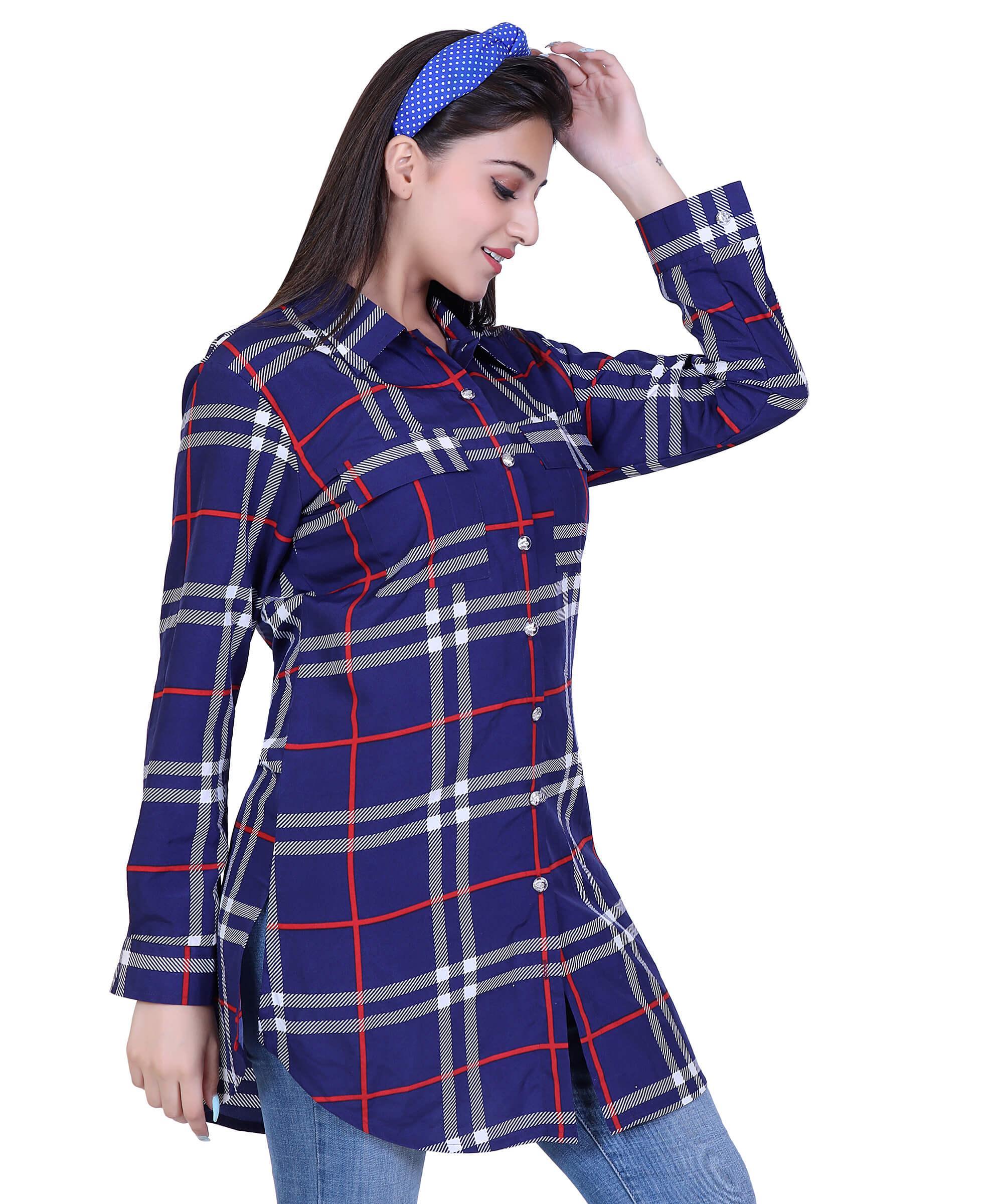 SECT-WT WOMEN TOP PRINT – NAVY BLUE CHECK