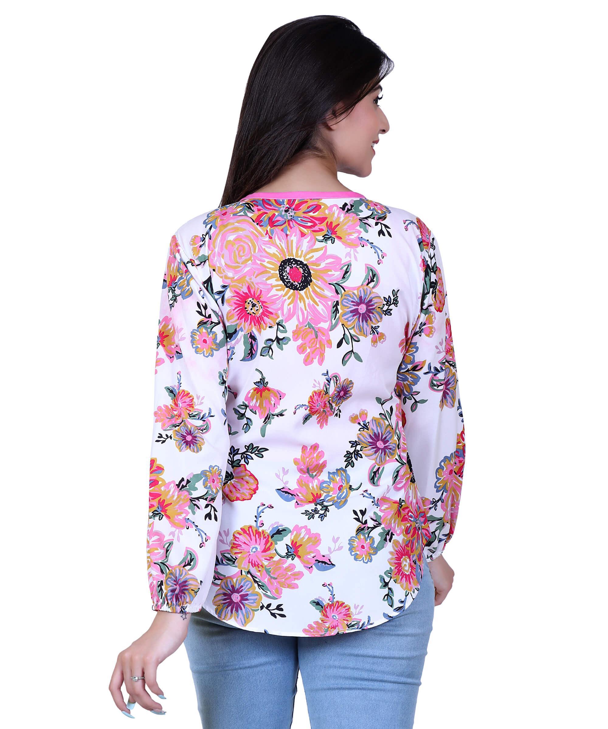 SECT-WT WOMEN TOP PRINT- WHITE PINK FLORAL