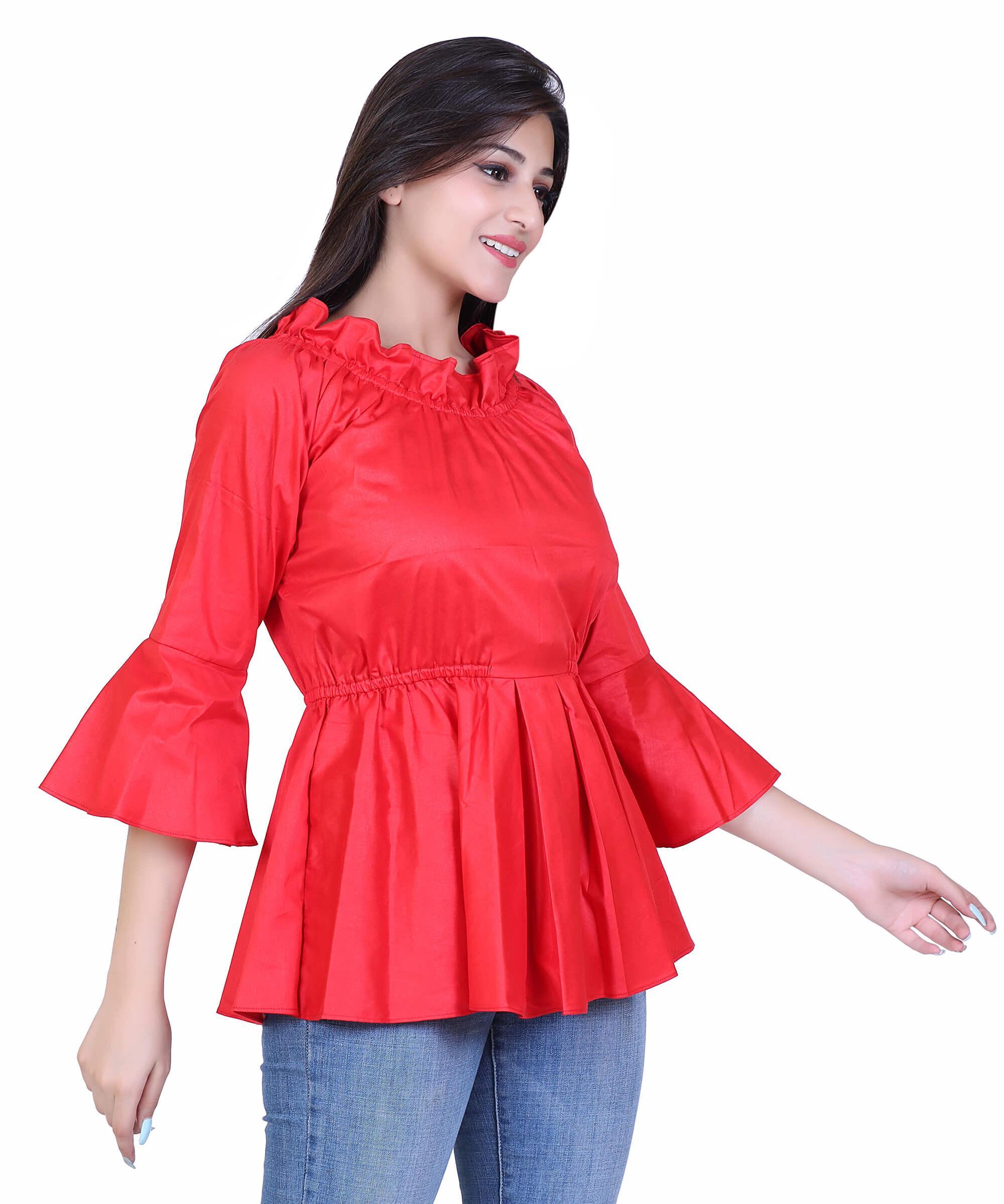 SECT-WT WOMEN TOP SOLID-RED