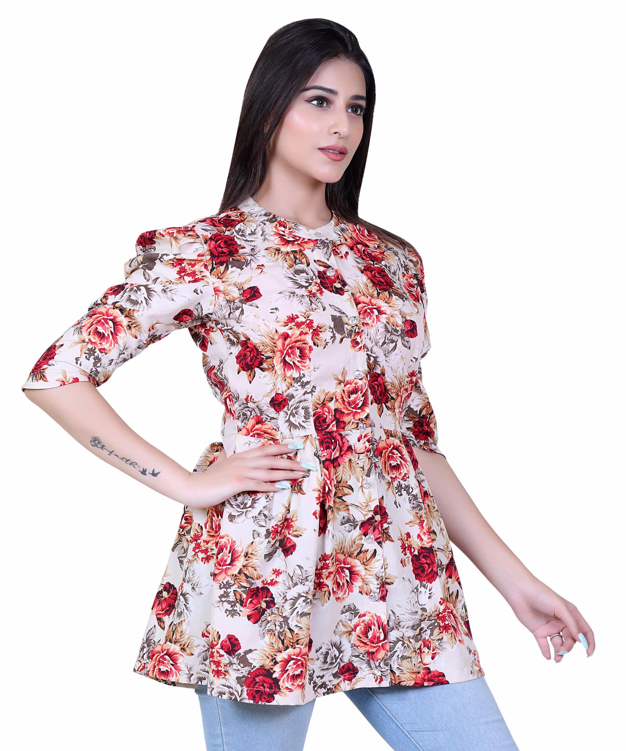 SECT-WT WOMEN TOP STRIPS – CREAM MAROON FLORAL