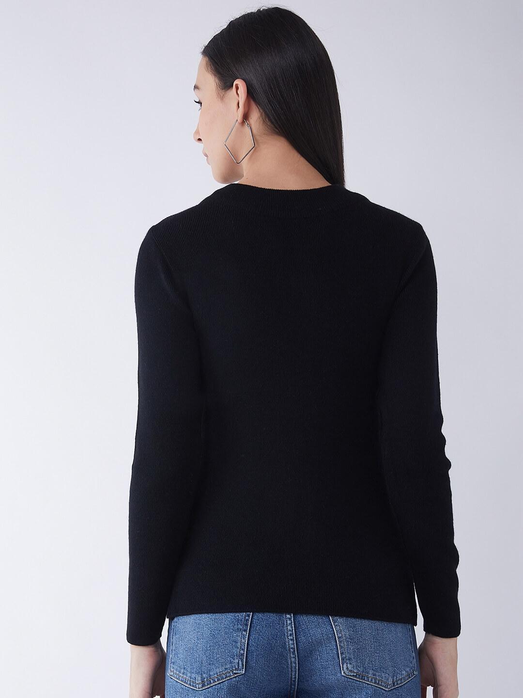 RVK Women Black Solid Pullover Sweater