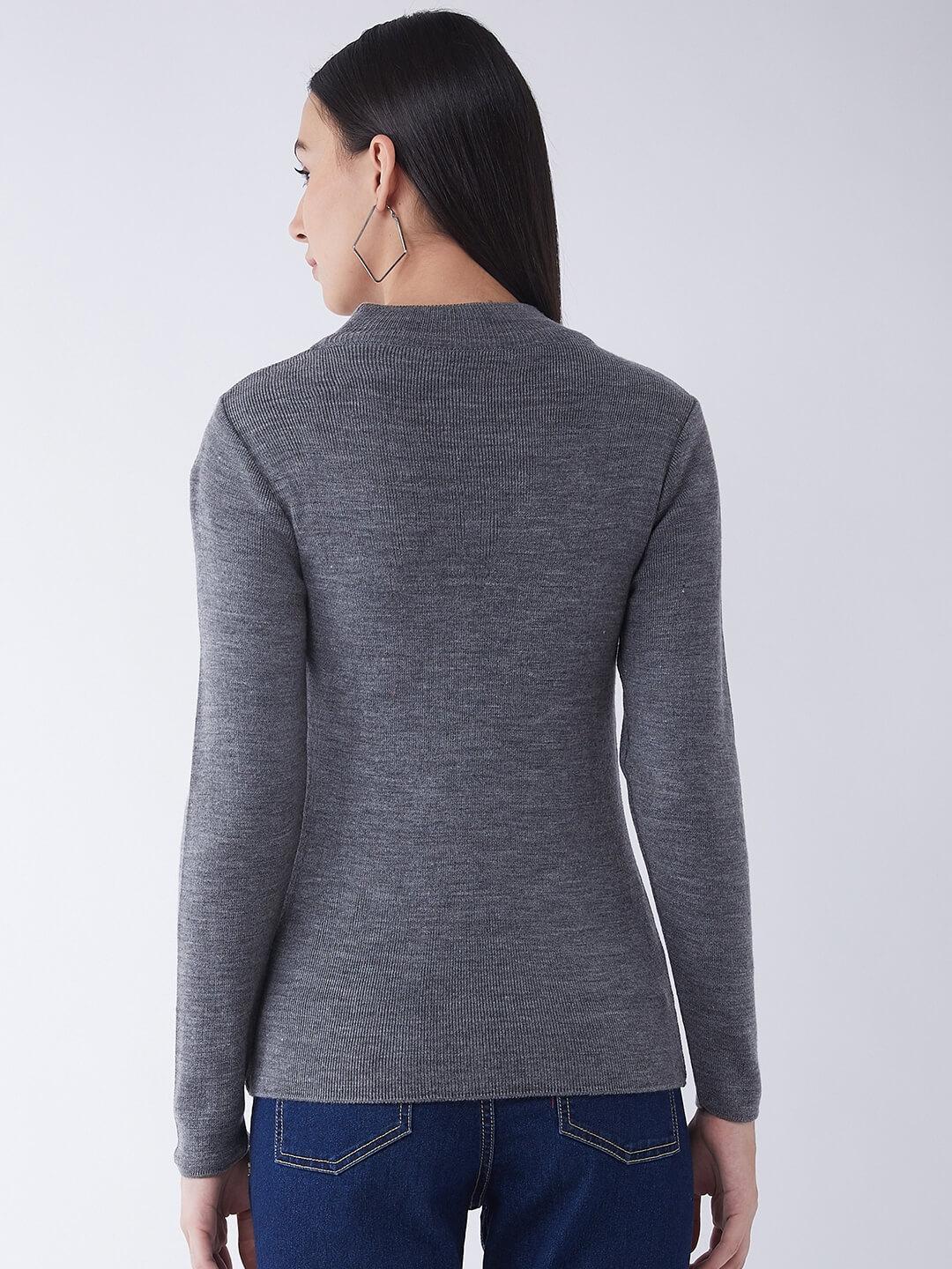 RVK Women Grey Pullover Sweater