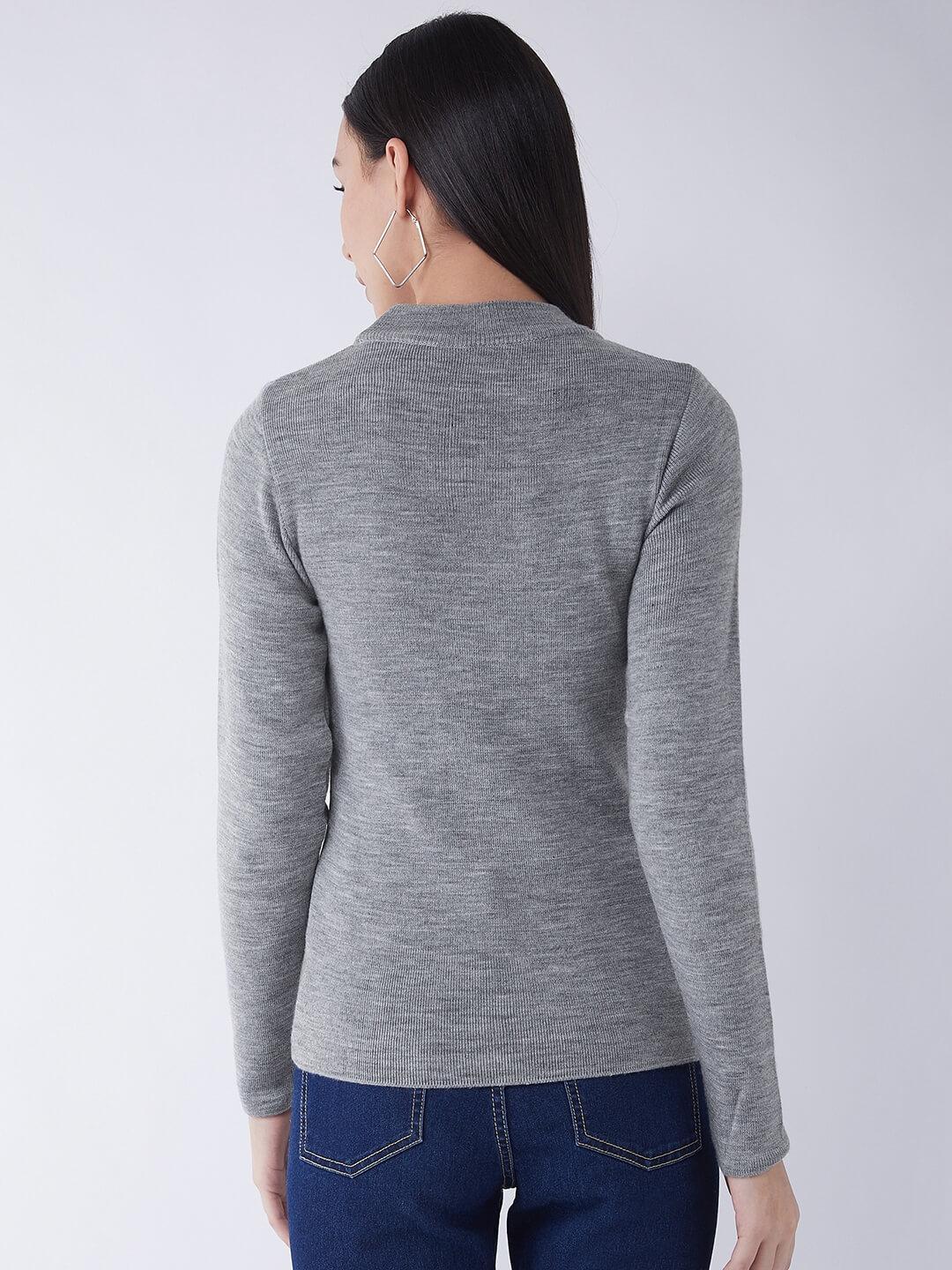 RVK Women Light Grey  Pullover Sweater