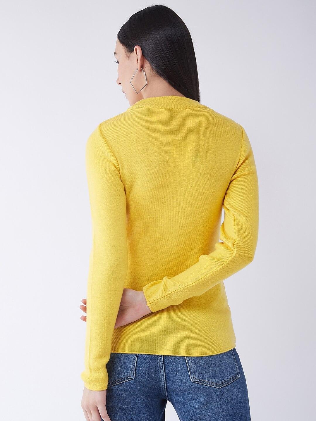 RVK Women Acrylic Yellow Solid Pullover Sweater
