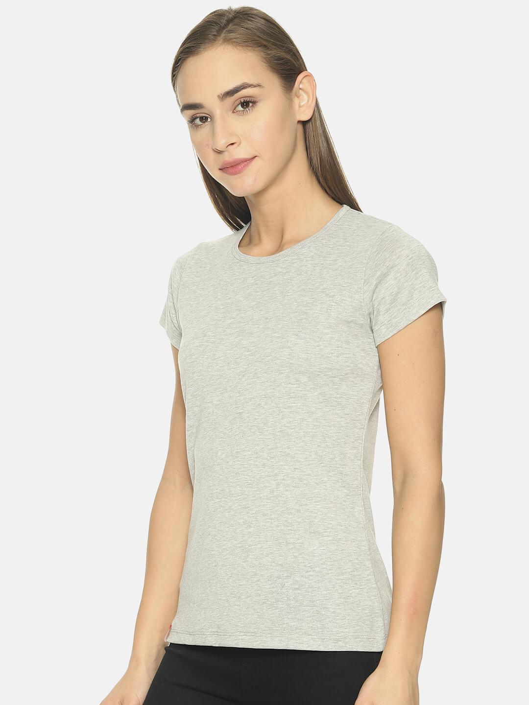 Women Grey Solid Round Neck T-shirt