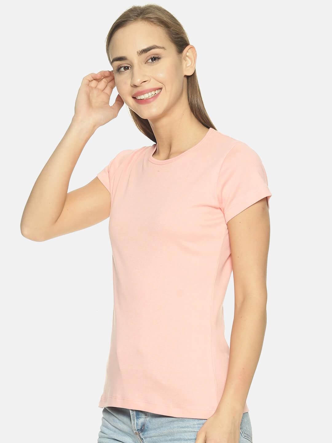 Women Peach Solid Round Neck T-shirt
