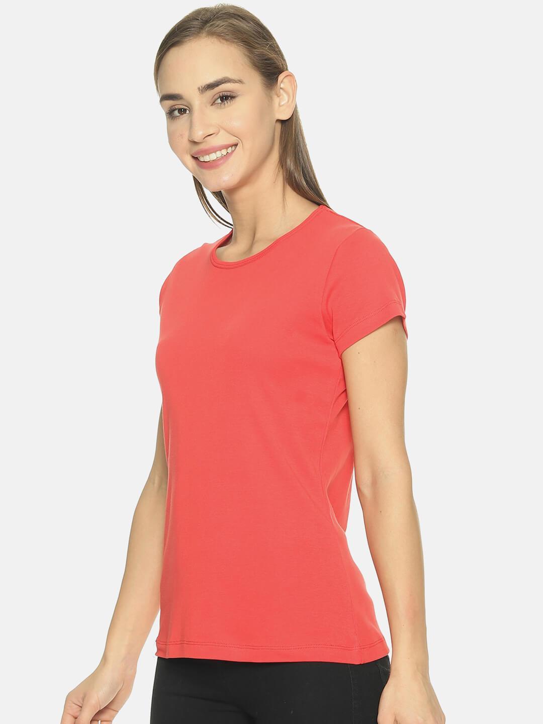 Women Round Neck T-shirt (Peach)