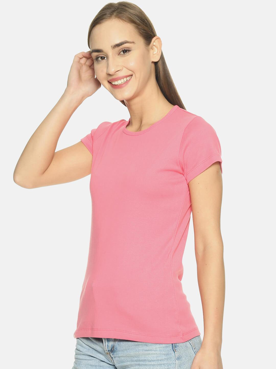 Women Round Neck T-shirt (Pink)